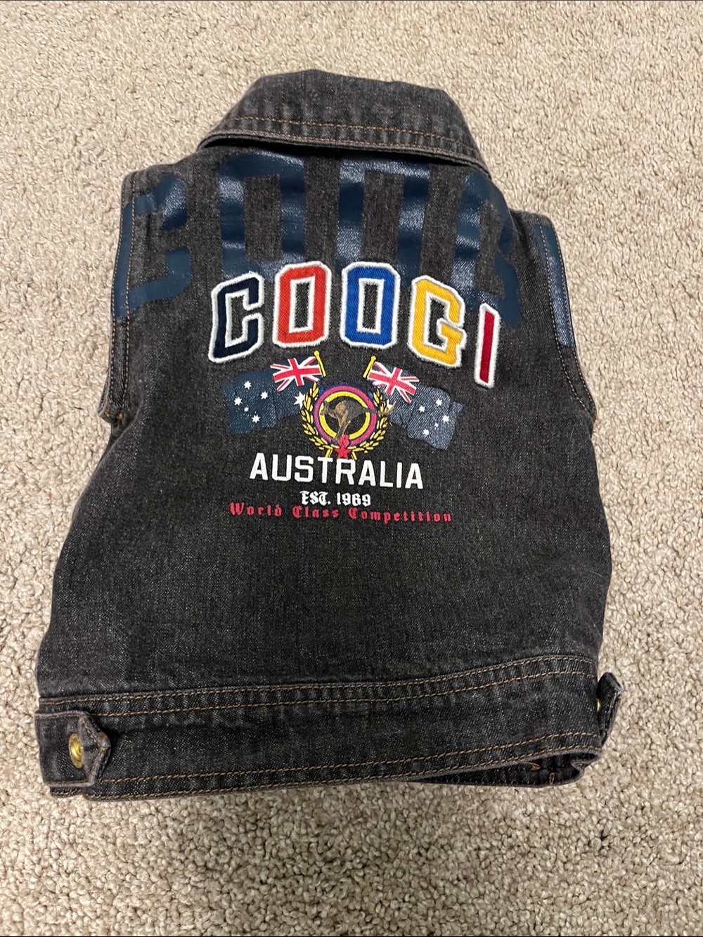 COOGI Black Denim Vest with Red, Blue & Yellow Embroidered Logo baby